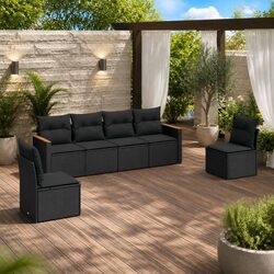 Concise 6-Piece Black Outdoor Sofa Set for You