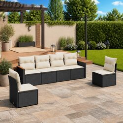 6 Piece Black Garden Sofa Set - Compact and Stylish