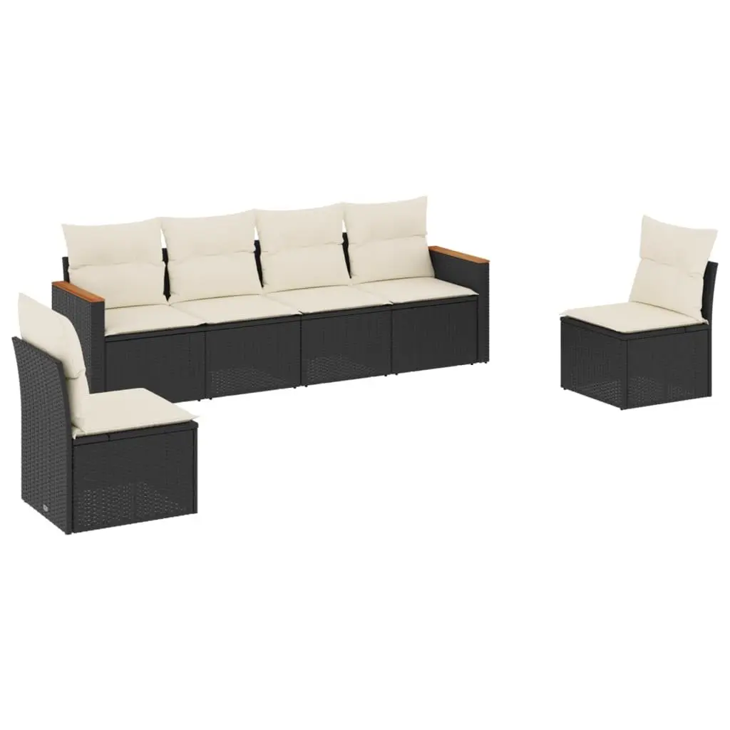Garden Sofa Set Black 6 Piece Modular Outdoor Furniture with Cushions