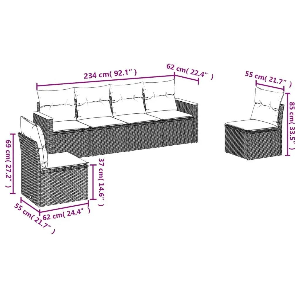 Garden Sofa Set Black 6 Piece Modular Outdoor Furniture with Cushions