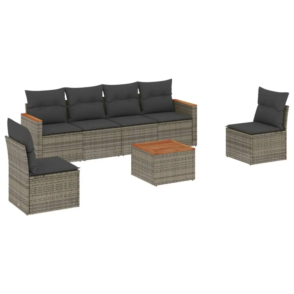 Garden Sofa Set 7 Piece Outdoor Patio Furniture with Cushions Grey Rattan