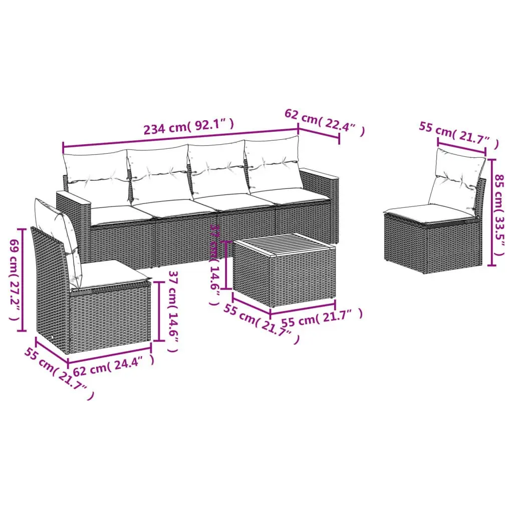 Garden Sofa Set 7 Piece Outdoor Patio Furniture with Cushions Grey Rattan