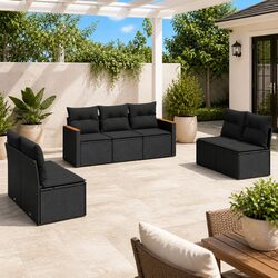 Garden Sofa Set 7 Piece Outdoor Furniture Patio Seating Black Modular Cushions