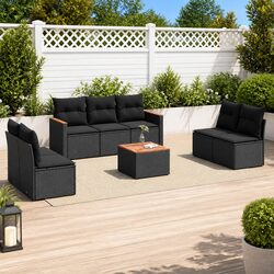 Garden Sofa Set 8 Piece Outdoor Furniture Patio Lounge Black Poly Rattan Modular