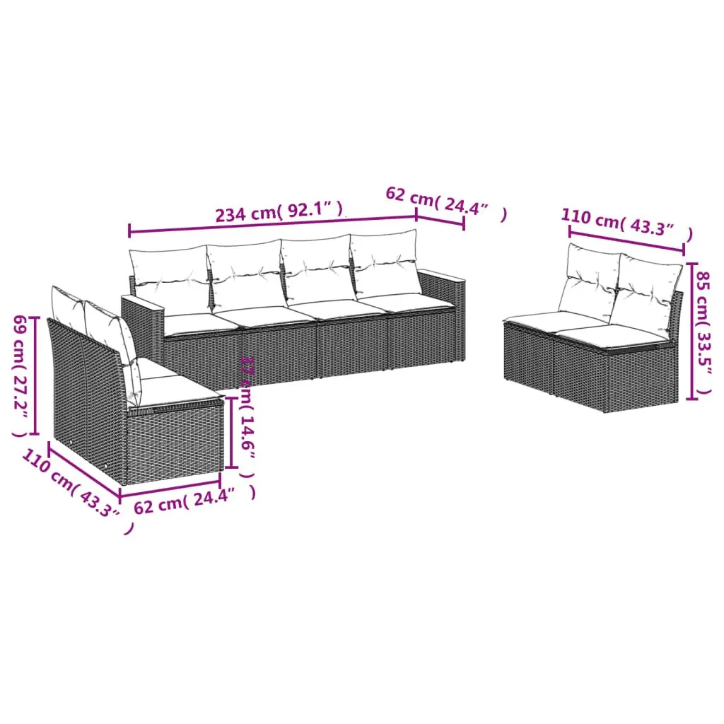 Garden Sofa Set Black 8 Piece Modular Outdoor Patio Furniture