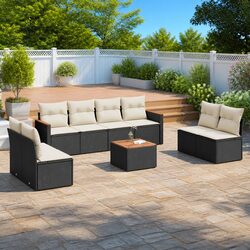 Garden Sofa Set 9 Piece Outdoor Furniture Patio Black Poly Rattan Modular