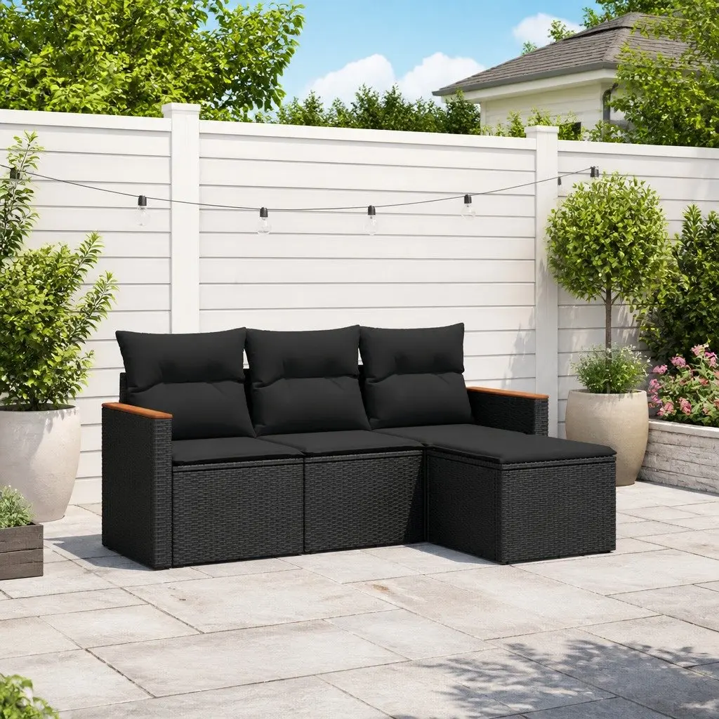 Garden Sofa Set Black 4 Piece Modular Outdoor Furniture Weather Resistant PE Rattan