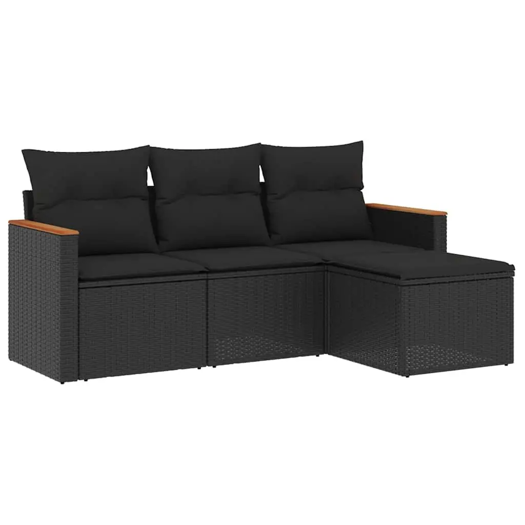 Garden Sofa Set Black 4 Piece Modular Outdoor Furniture Weather Resistant PE Rattan