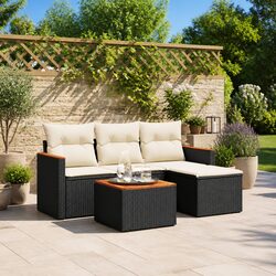5 Piece Garden Sofa Set Outdoor Furniture Patio Seating Black Poly Rattan