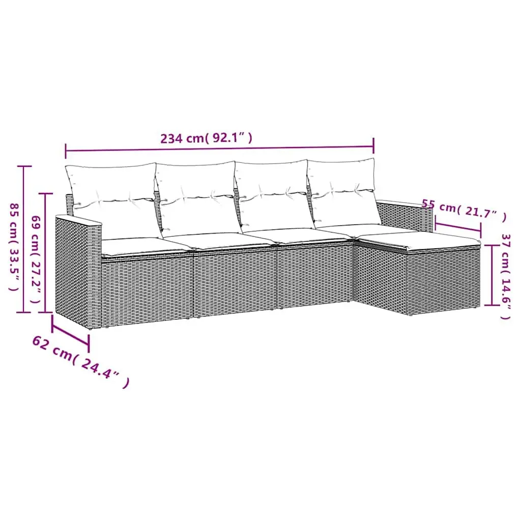 Garden Sofa Set 5 Piece Outdoor Furniture Patio Lounge Modular Black Rattan
