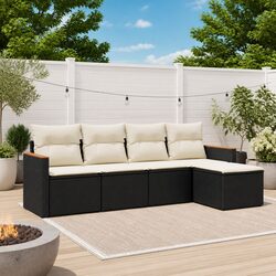 Garden Sofa Set 5 Piece Outdoor Patio Furniture with Cushions Black Rattan
