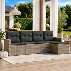 5 Piece Garden Sofa Set with Cushions Grey Outdoor Furniture Patio Sectional