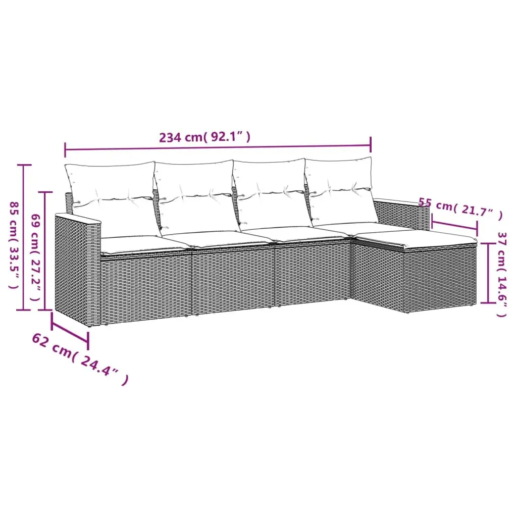 5 Piece Garden Sofa Set with Cushions Grey Outdoor Furniture Patio Sectional