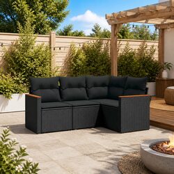 Garden Sofa Set 4 Piece Outdoor Furniture Patio Seating Black with Cushions