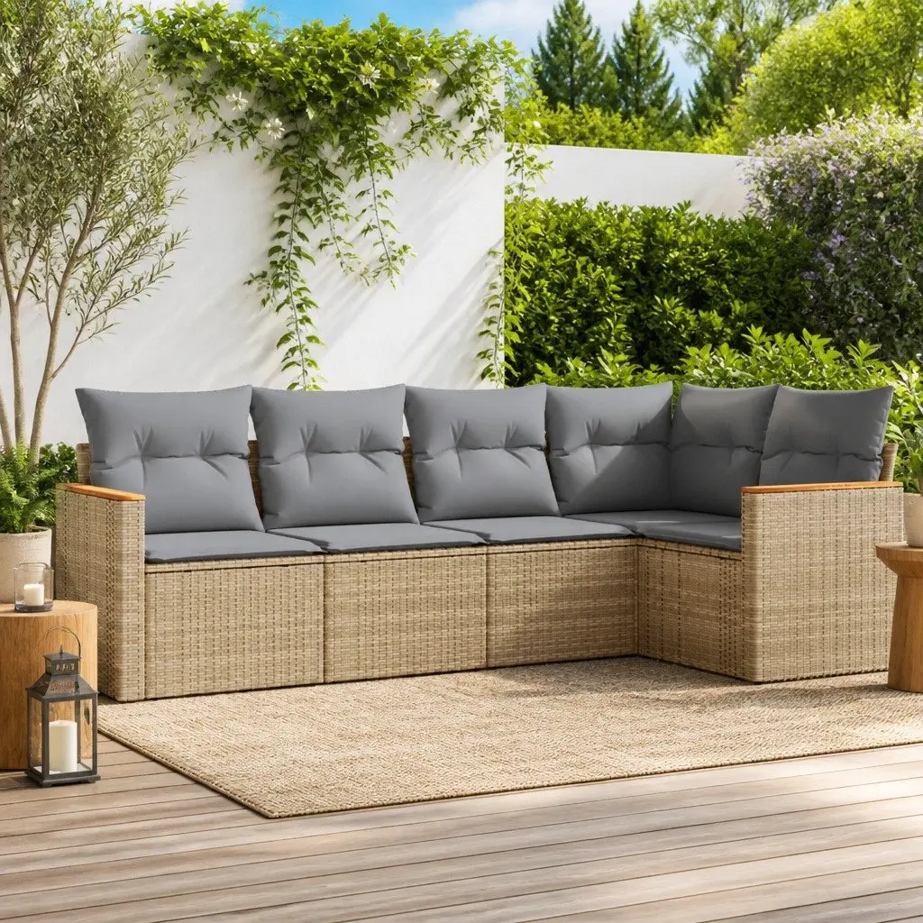 Garden Sofa Set Beige 5 Piece Modular Outdoor Furniture with Cushions
