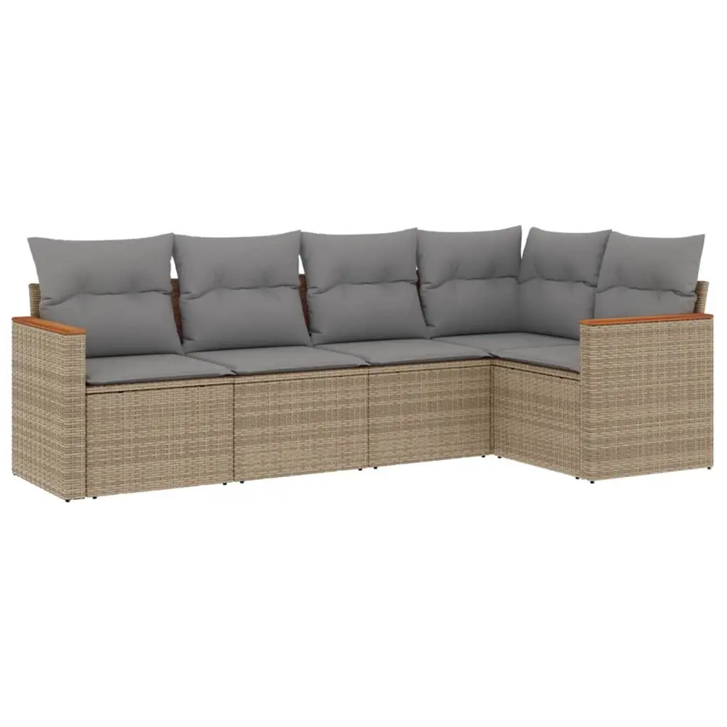 Garden Sofa Set Beige 5 Piece Modular Outdoor Furniture with Cushions