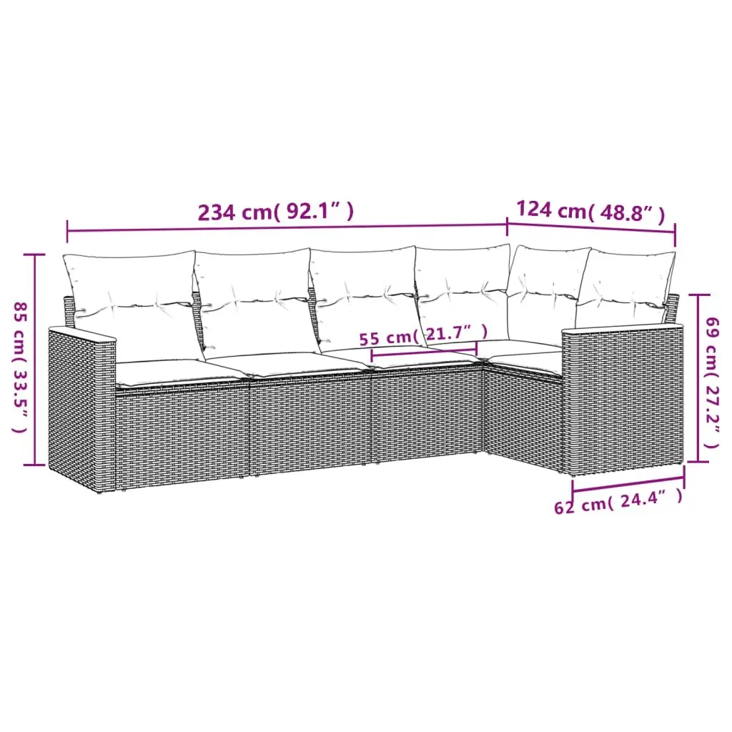 Garden Sofa Set Beige 5 Piece Modular Outdoor Furniture with Cushions