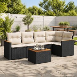 Garden Sofa Set 6 Piece Outdoor Furniture Patio Lounge Black Poly Rattan Modular