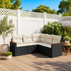 Compact 5 Piece Black Garden Sofa Set with Cushions
