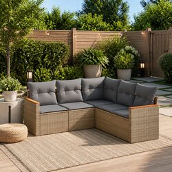 5 Piece Garden Sofa Set Beige Outdoor Patio Furniture Modular Poly Rattan Lounge