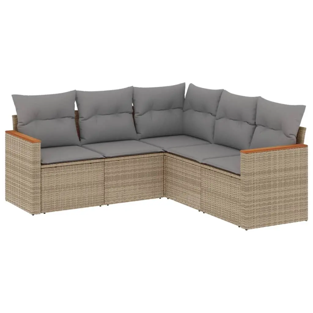 5 Piece Garden Sofa Set Beige Outdoor Patio Furniture Modular Poly Rattan Lounge