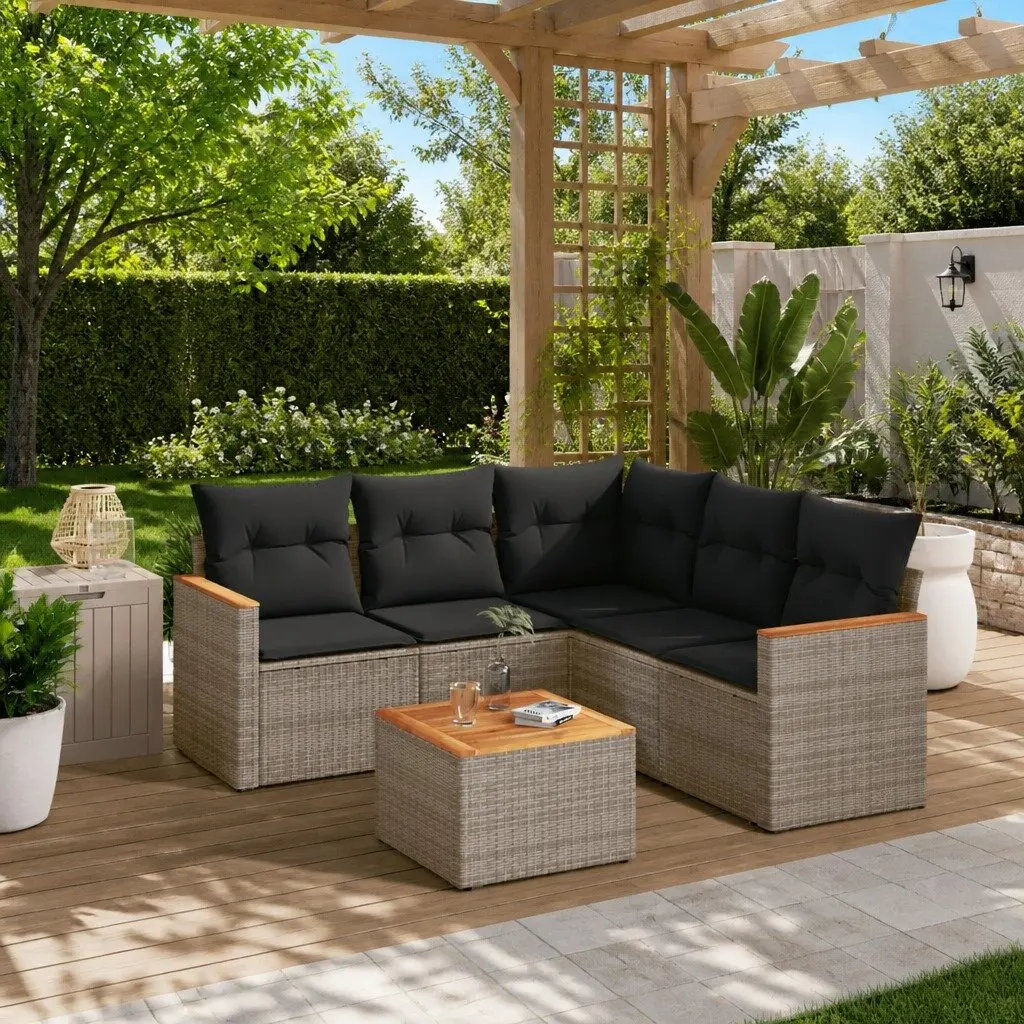 6 Piece Garden Sofa Set Outdoor Furniture Patio Lounge Chairs Table Grey