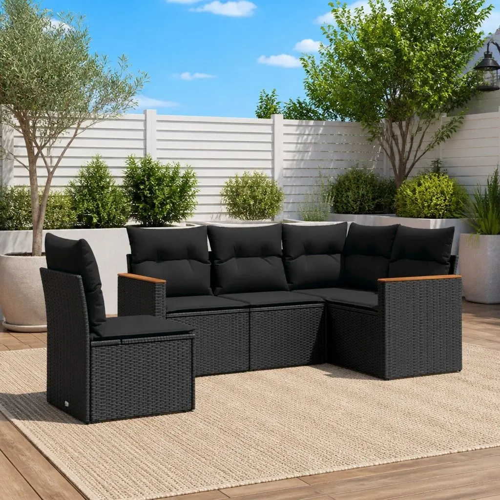 5 Piece Garden Sofa Set Black Modular Outdoor Patio Furniture with Cushions