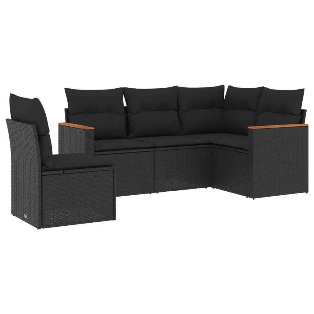 5 Piece Garden Sofa Set Black Modular Outdoor Patio Furniture with Cushions
