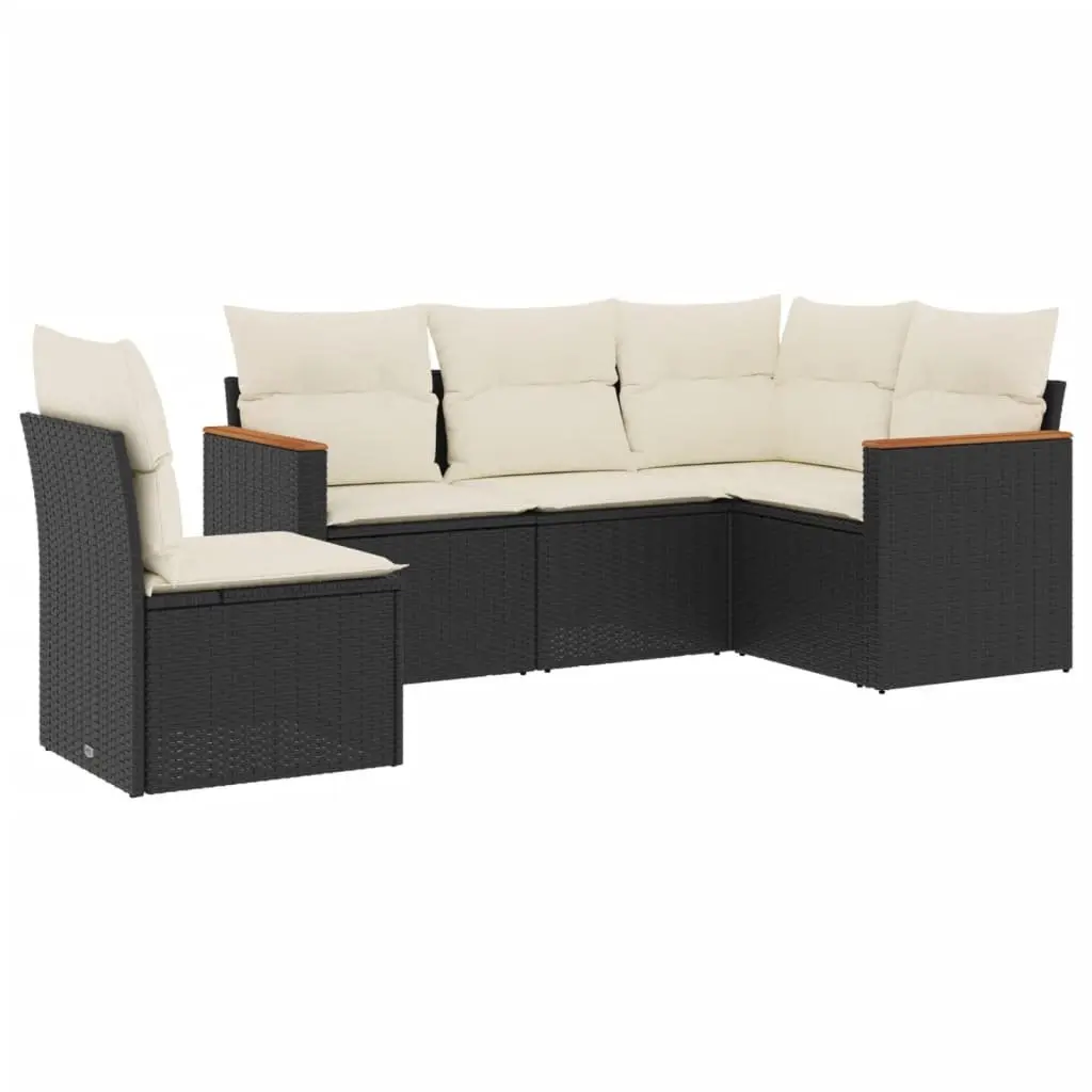 Garden Sofa Set Black 5 Piece Modular Outdoor Furniture Poly Rattan Patio Sectional