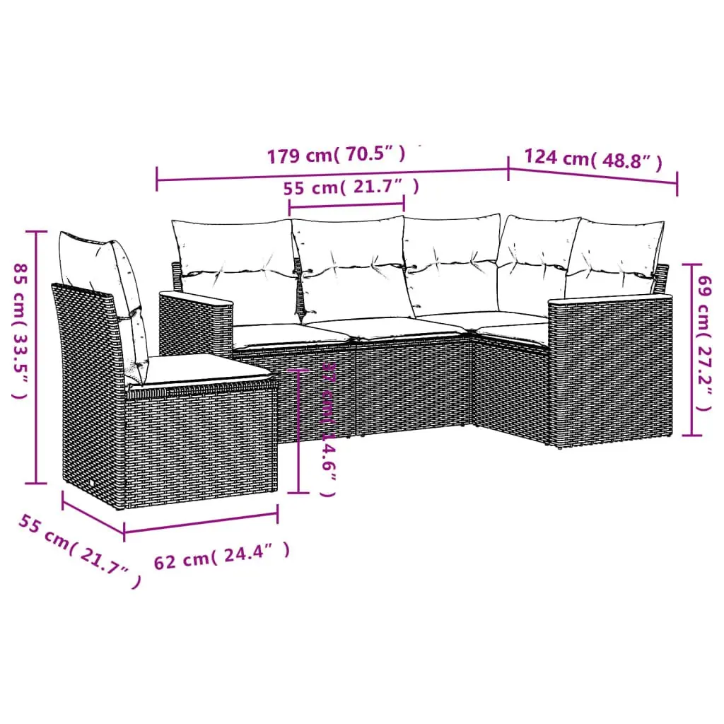 Garden Sofa Set Beige 5 Piece Poly Rattan with Cushions