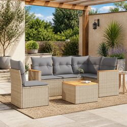 Quality 6-Piece Beige Outdoor Sofa Set with Cushions