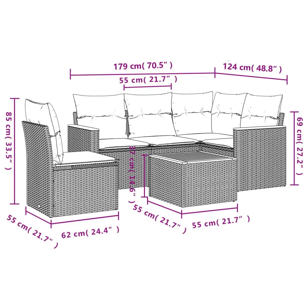 Garden Sofa Set Beige 6 Piece Outdoor Patio Furniture Poly Rattan with Cushions