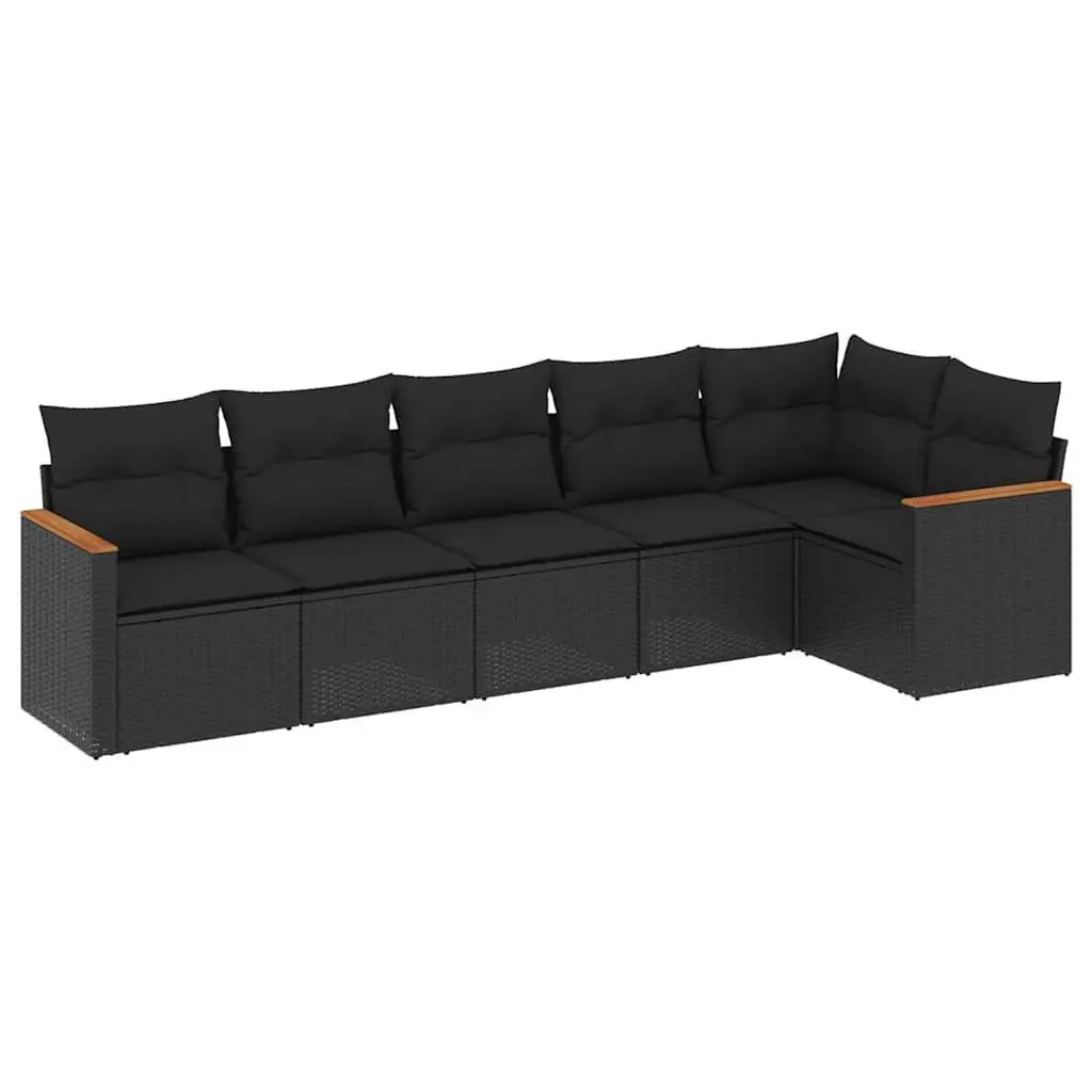 Garden Sofa Set 6 Piece Outdoor Furniture Patio Seating Black Poly Rattan with