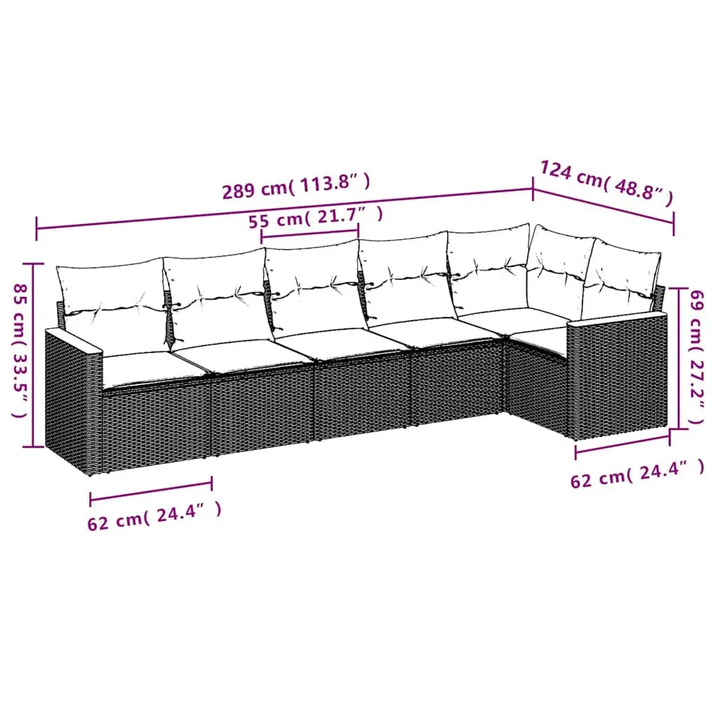 Garden Sofa Set 6 Piece Outdoor Furniture Patio Seating Black Poly Rattan with