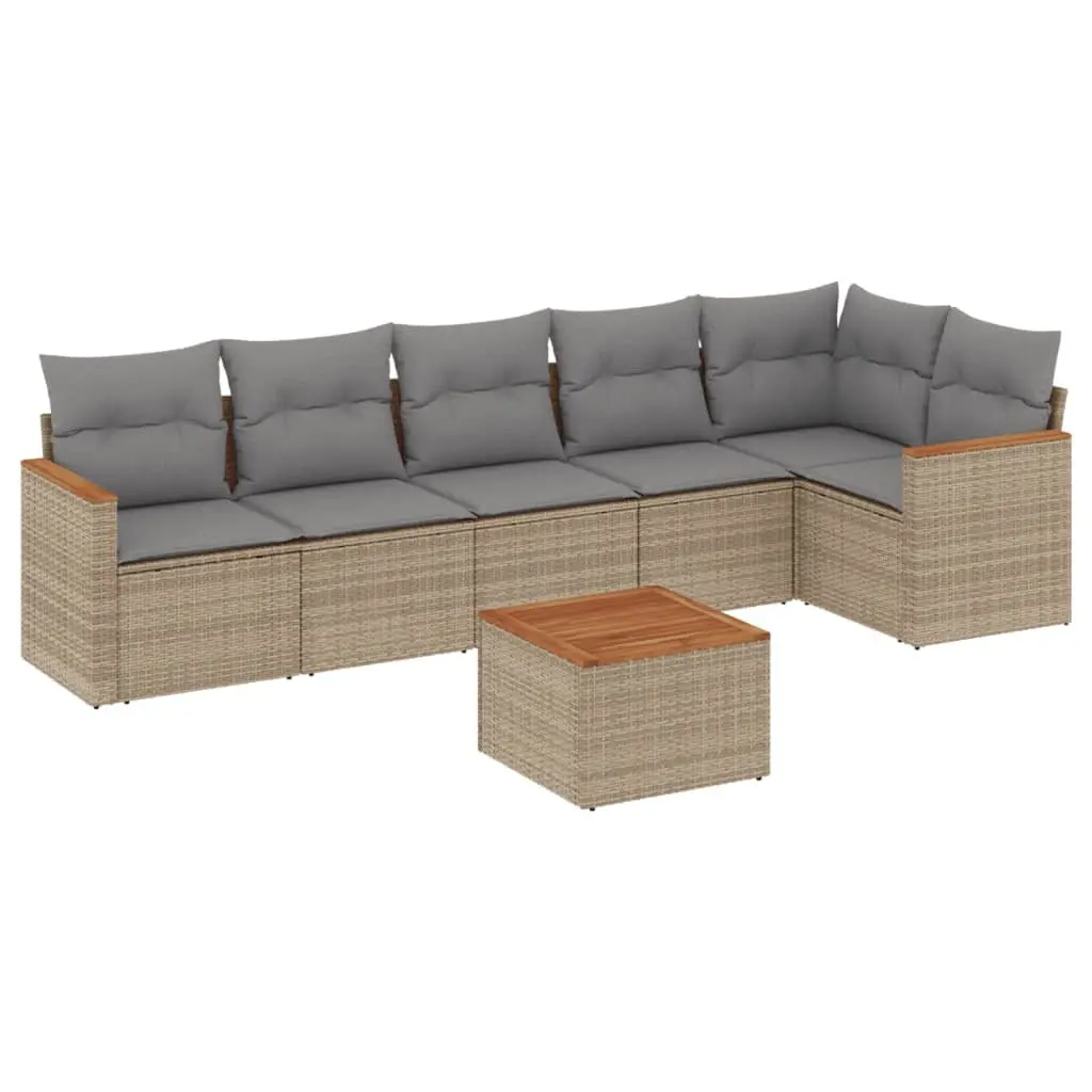 7 Piece Garden Sofa Set Outdoor Patio Furniture with Cushions Beige Poly Rattan