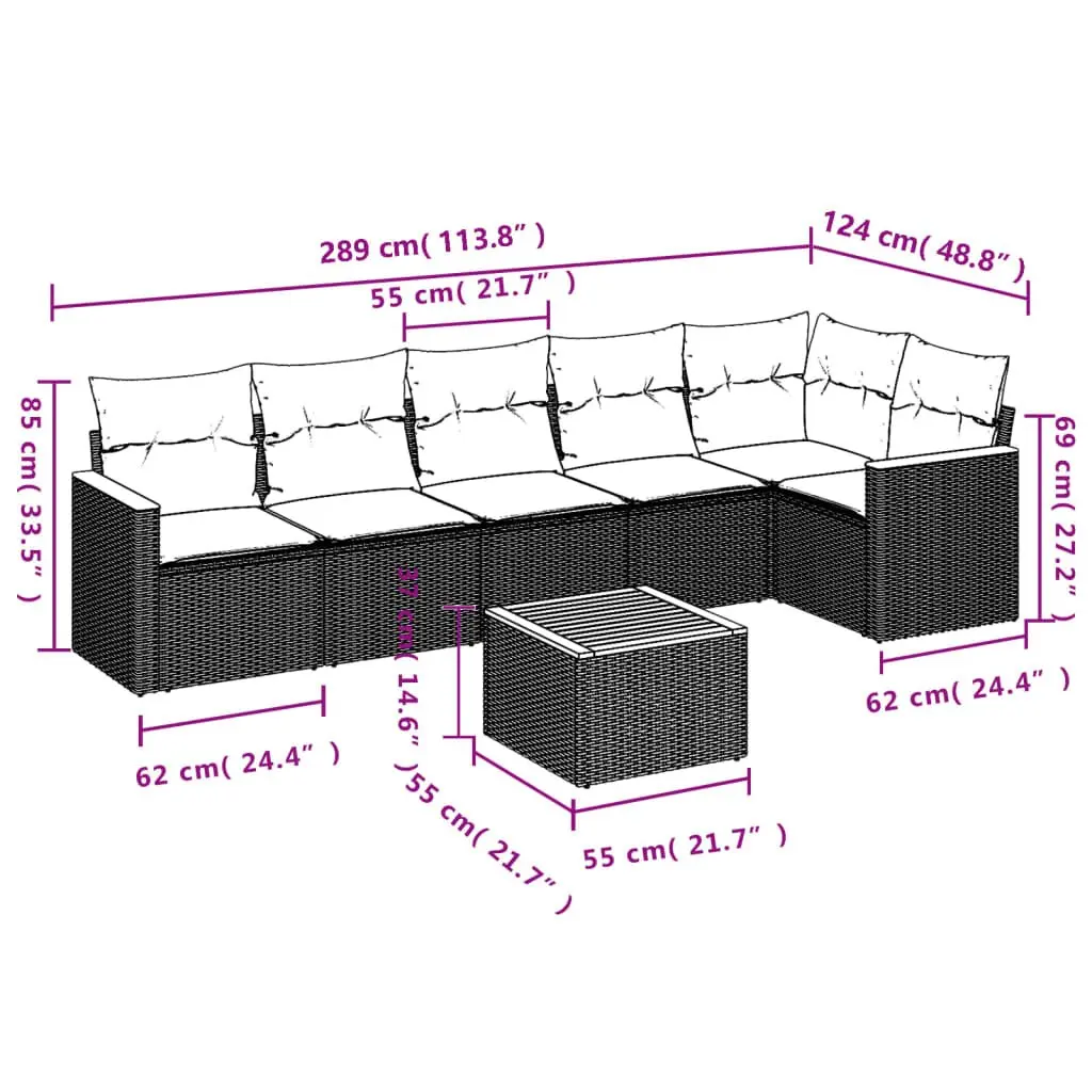 7 Piece Garden Sofa Set Outdoor Patio Furniture with Cushions Beige Poly Rattan