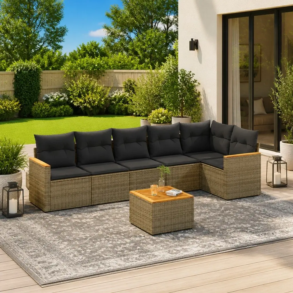 7 Piece Garden Sofa Set with Removable Cushions in Grey