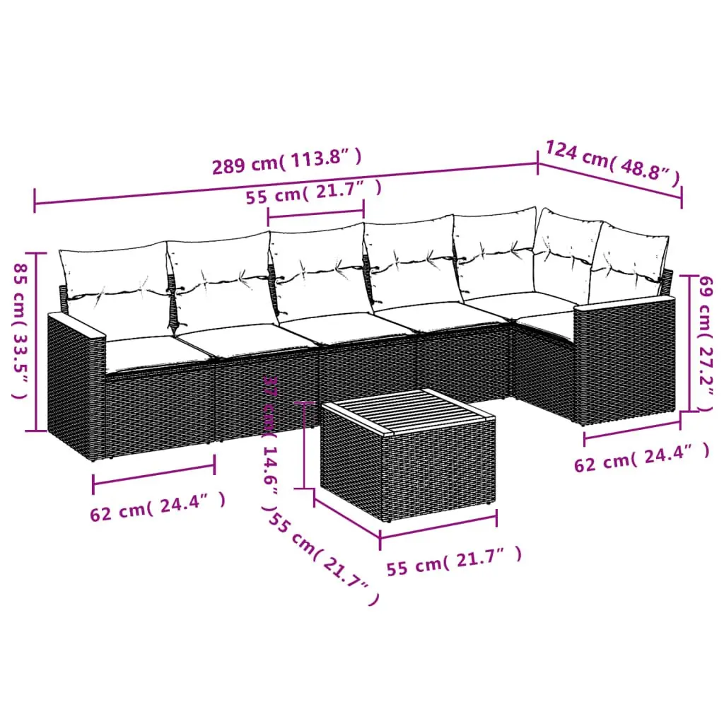 7 Piece Garden Sofa Set with Removable Cushions in Grey