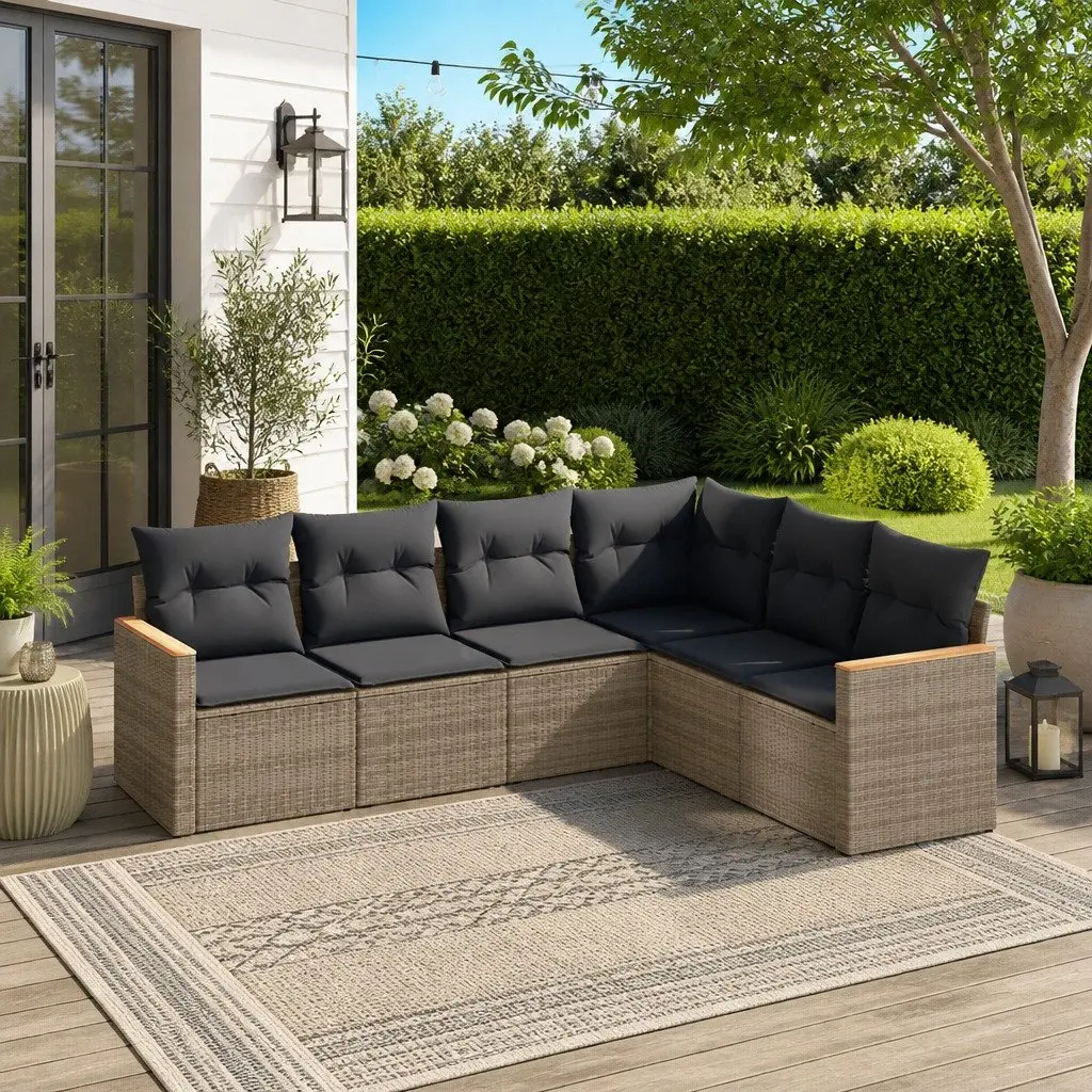Garden Sofa Set 6 Piece Outdoor Furniture Patio Sectional Modular Grey