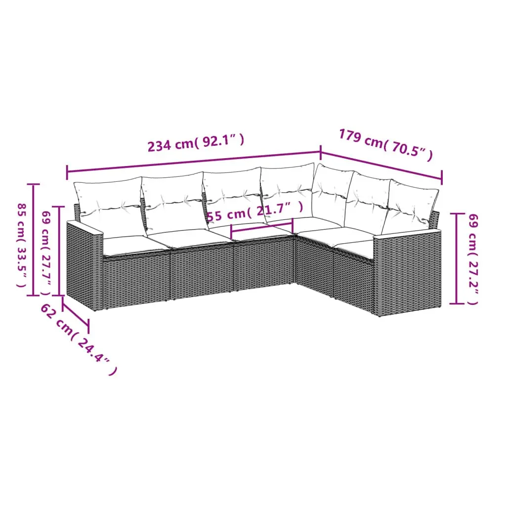Garden Sofa Set 6 Piece Outdoor Furniture Patio Sectional Modular Grey