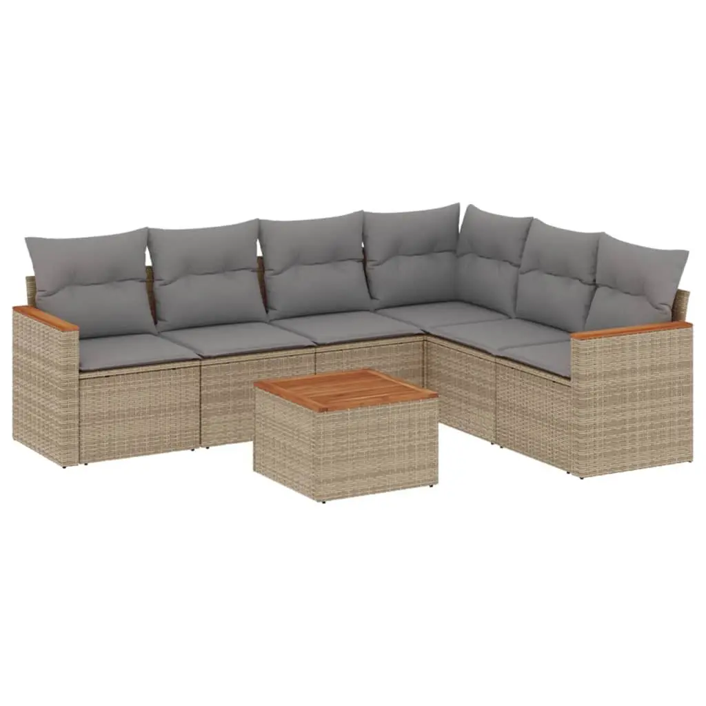 Garden Sofa Set 7 Piece Outdoor Furniture Patio Beige Poly Rattan Modular