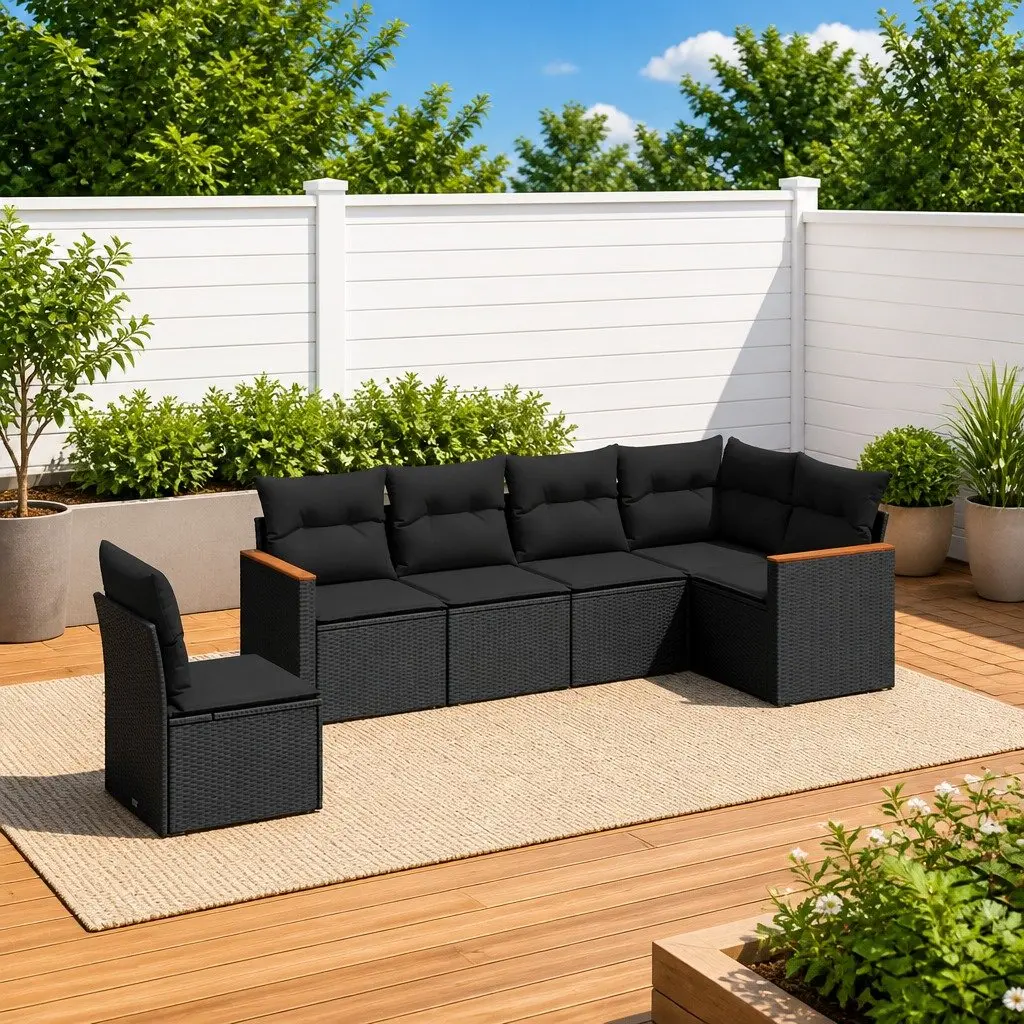 Garden Sofa Set Black 6 Piece Outdoor Patio Furniture with Cushions