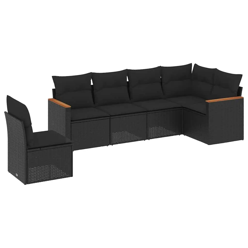 Garden Sofa Set Black 6 Piece Outdoor Patio Furniture with Cushions