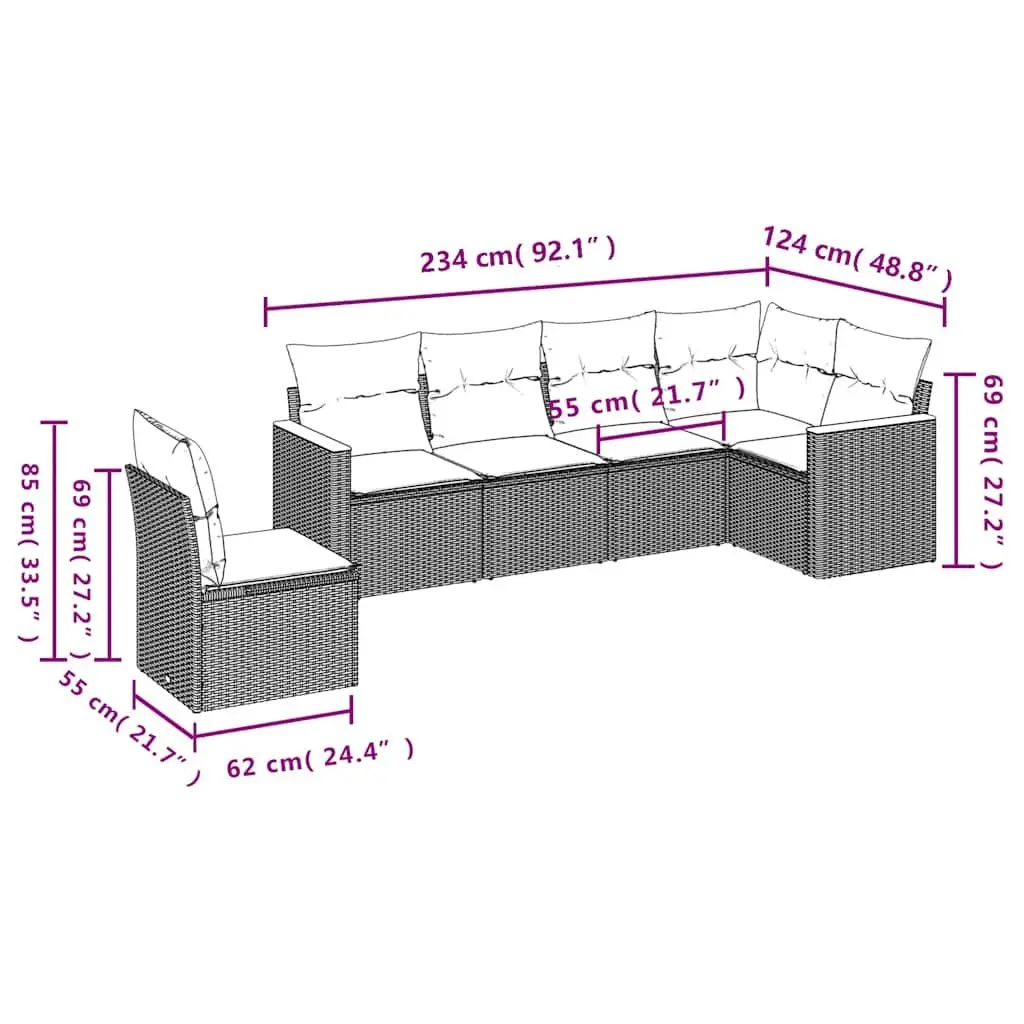 Garden Sofa Set Black 6 Piece Outdoor Patio Furniture with Cushions