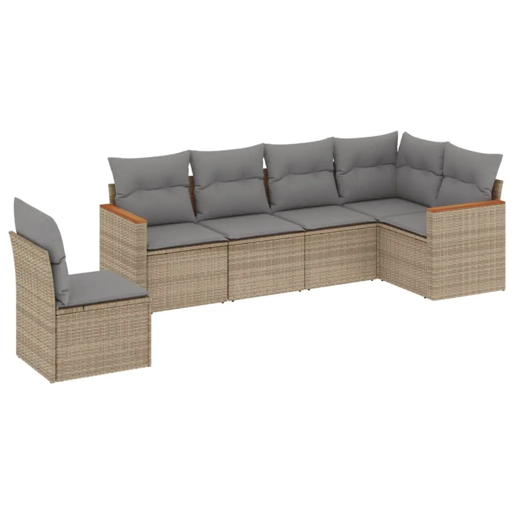 Garden Sofa Set 6 Piece Outdoor Furniture Patio Sectional Modular Beige Cushions