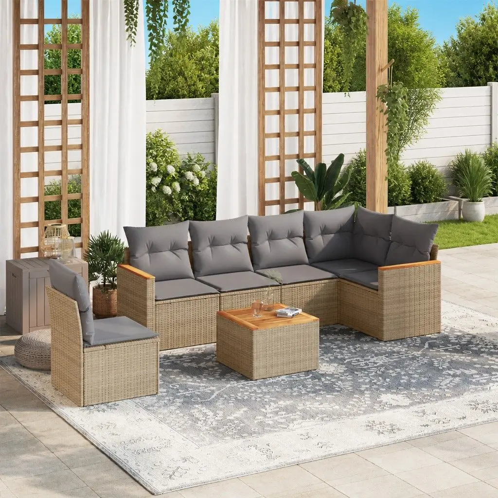 Garden Sofa Set 7 Piece Outdoor Furniture Beige Rattan Patio Sectional Modular