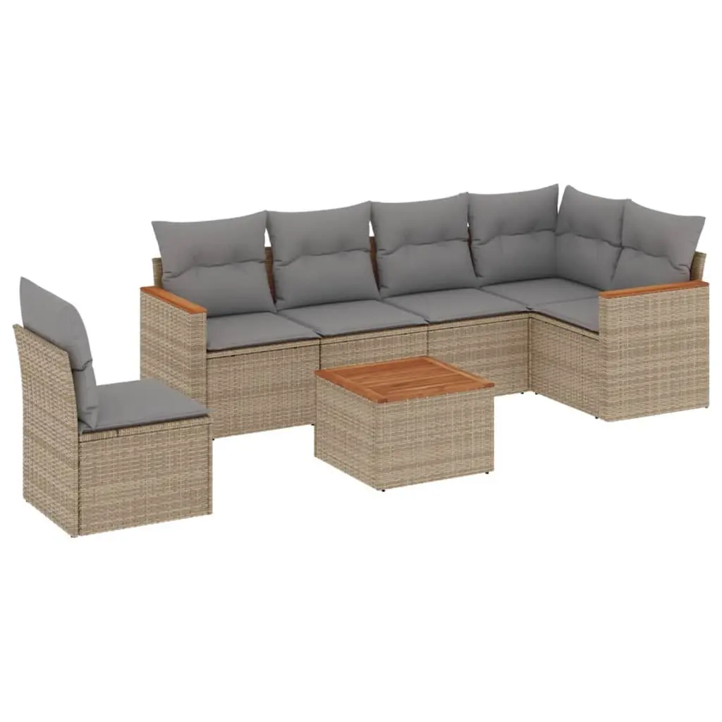 Garden Sofa Set 7 Piece Outdoor Furniture Beige Rattan Patio Sectional Modular
