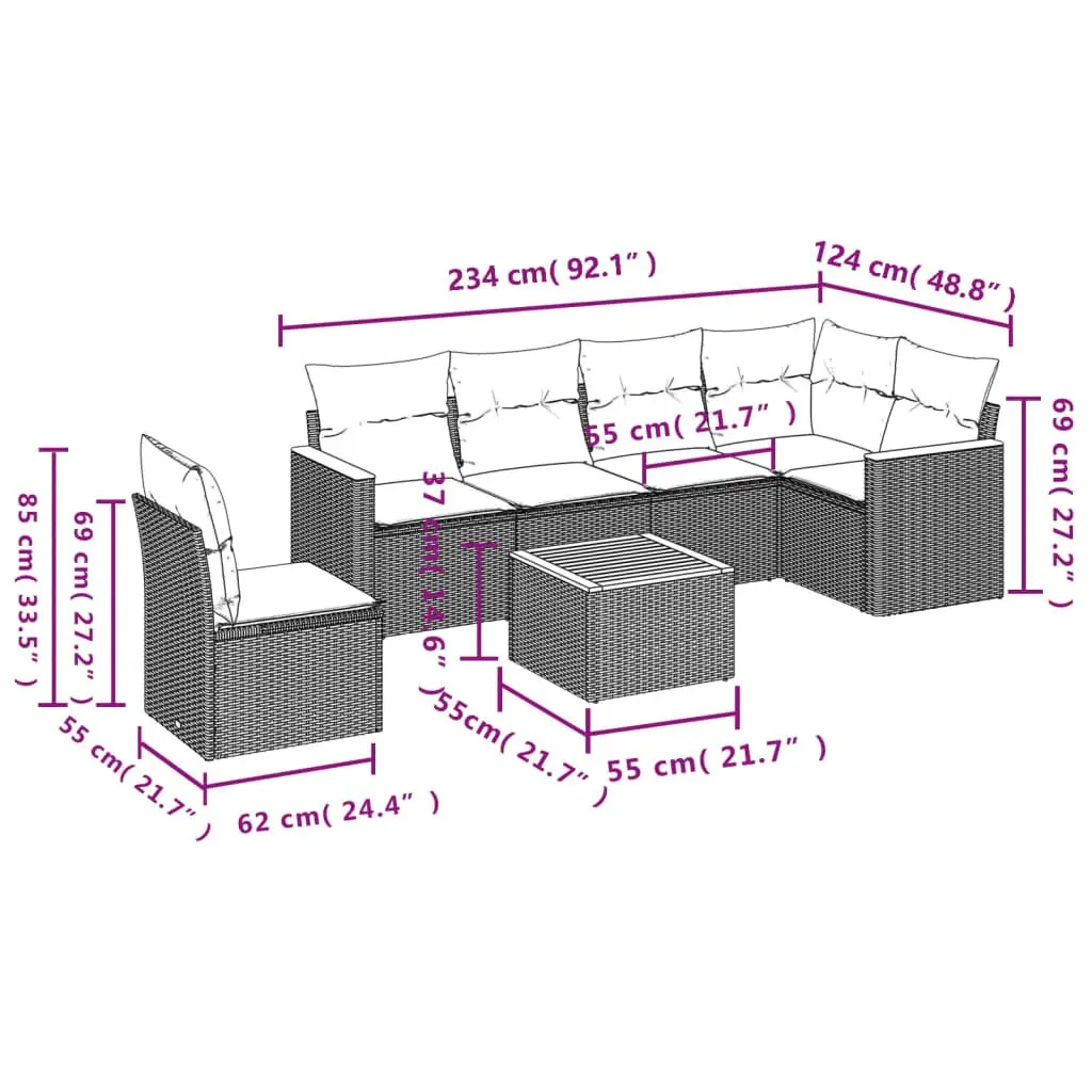 Garden Sofa Set 7 Piece Outdoor Furniture Beige Rattan Patio Sectional Modular