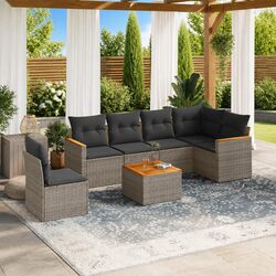 Garden Sofa Set 7 Piece Outdoor Furniture Grey Poly Rattan Modular Patio Seating