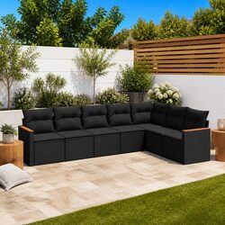 Concise 7-Piece Black Garden Sofa Set